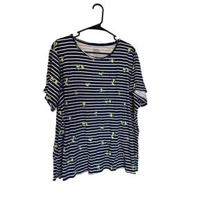 Croft & Barrow Women's 3X Floral Striped Short Sleeve Classic Tee Shirt
